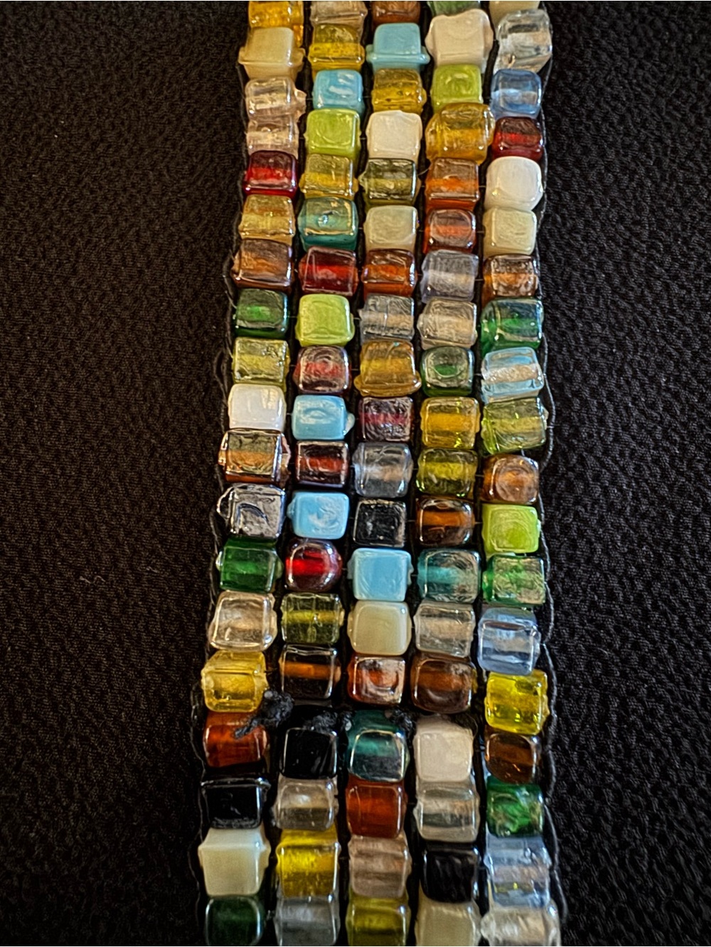 Multicolor Glass Mosaic Square Bead Wide Stretch Bracelet - Picture 3 of 3